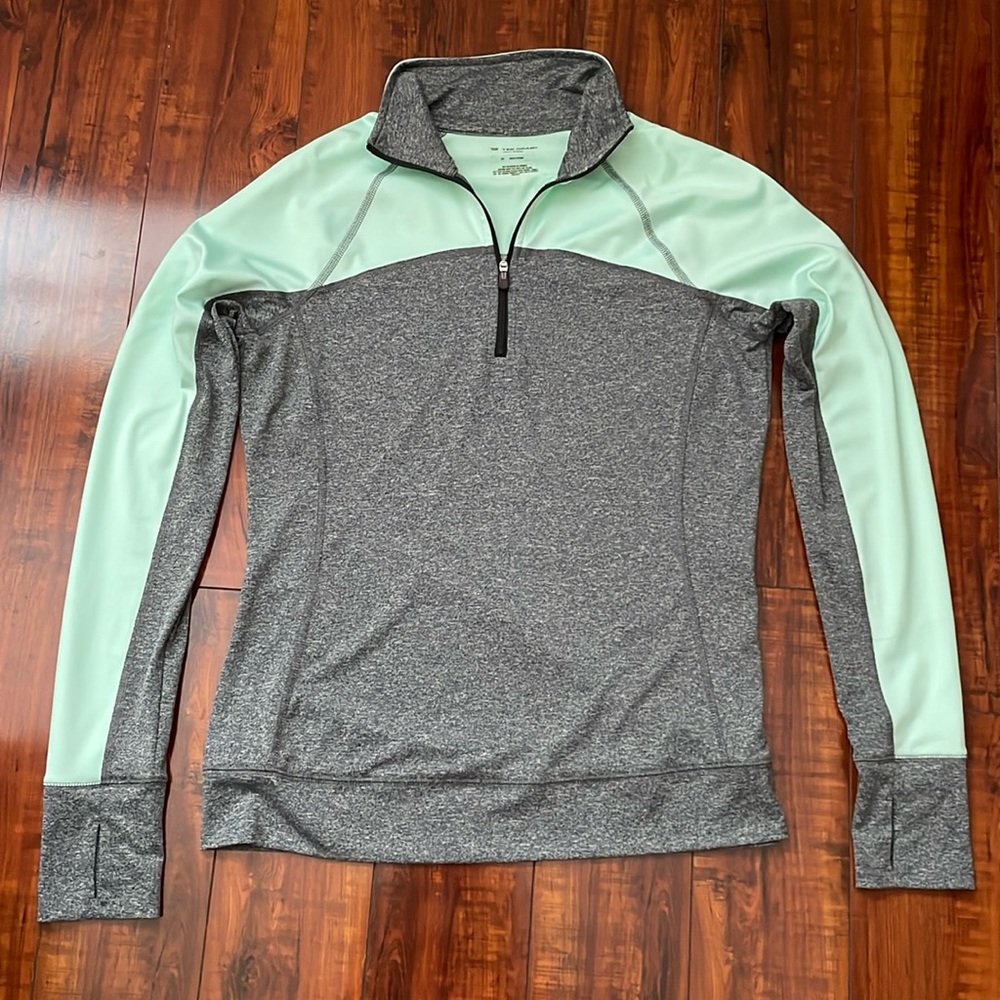 Tek Gear Drytek Gray Green Quarter Zip Thumb holes Long sleeve medium womens